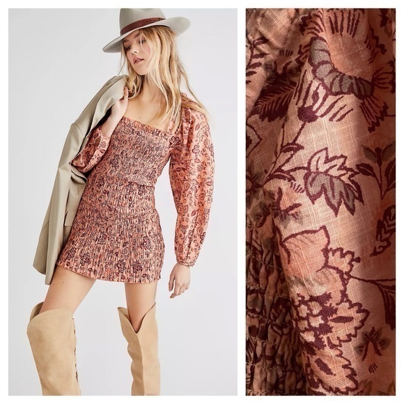 Free People Dresses & Skirts - Free People Pink Floral Print Smock It To Me Mini Dress Small